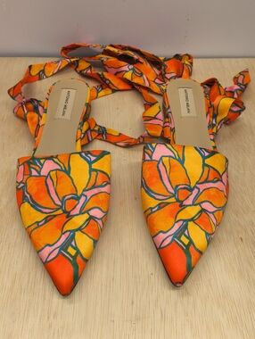 Antonio Melani Santana Floral Printed Ankle Wrap Pointed Toe Flats Size 10M